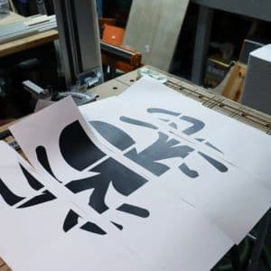 Serena lays the spider print out on her work table.